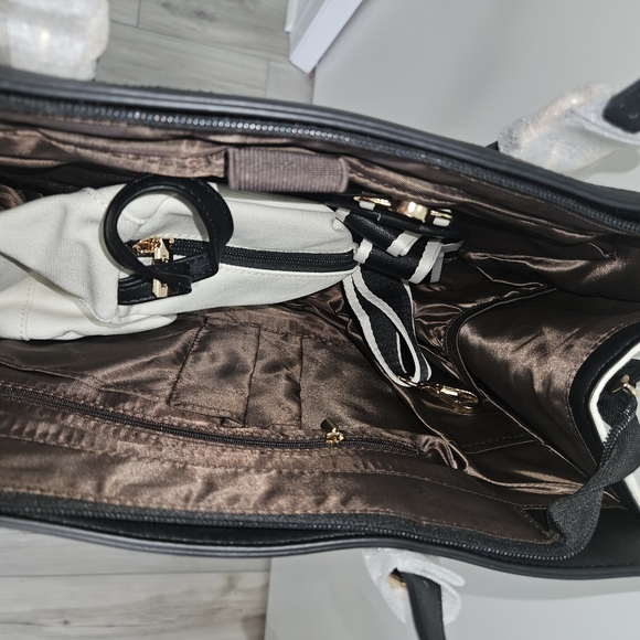 Cream and Black Canvas Tote Bag with Contrasting Trim - Picture 3 of 3